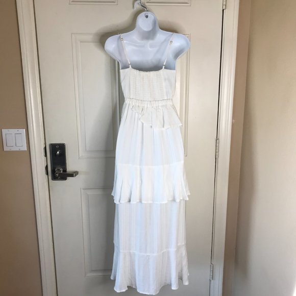 Saltwater Luxe Spaghetti Strap Tiered Ruffled Asymmetric Dress Ivory - Picture 6 of 7